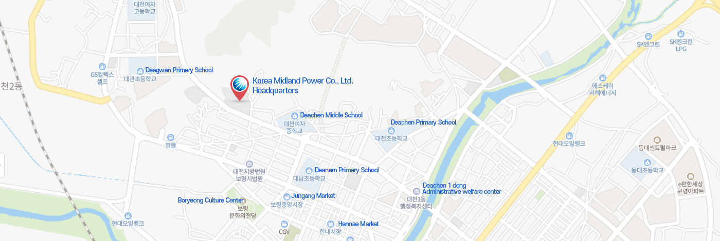 KOMIPO Head Office Map - There are Daecheon Girls' Middle School and Daegwan Elementary School nearby.